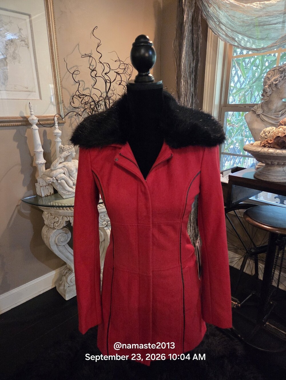 Bebe NWT Wool Blend Peacoat Faux Fur Designer Winter Red Holiday #122